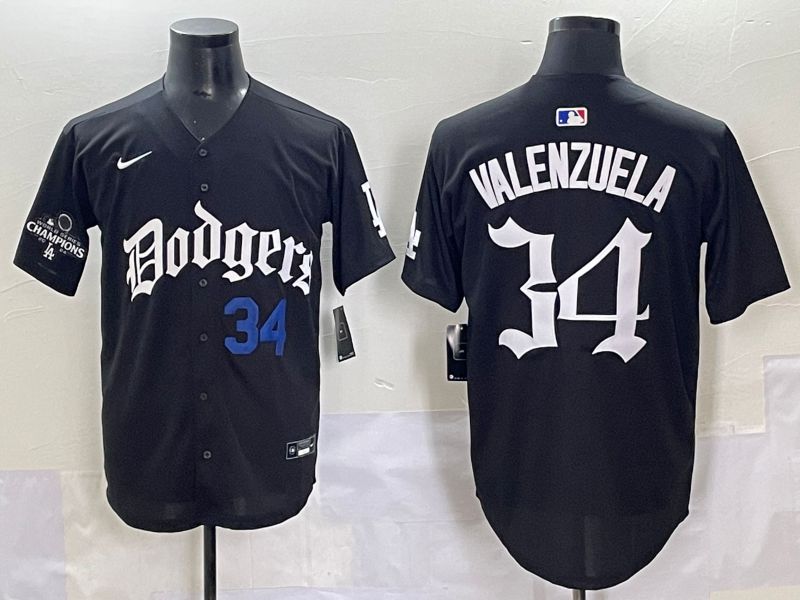 Men 2025 Los Angeles Dodgers #34 Valenzuela Black Seventh generation Joint Name Nike MLB Jersey style 3->los angeles dodgers->MLB Jersey